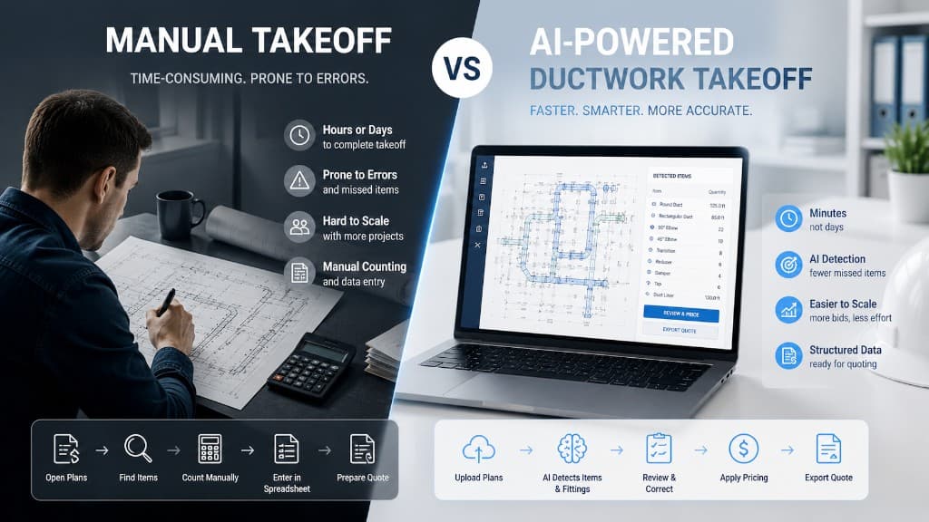 Cover Image for Manual Takeoff vs AI Ductwork Takeoff: What HVAC Contractors Should Know